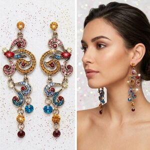Gold plated multicolored crystal butterfly drop earrings with silver post